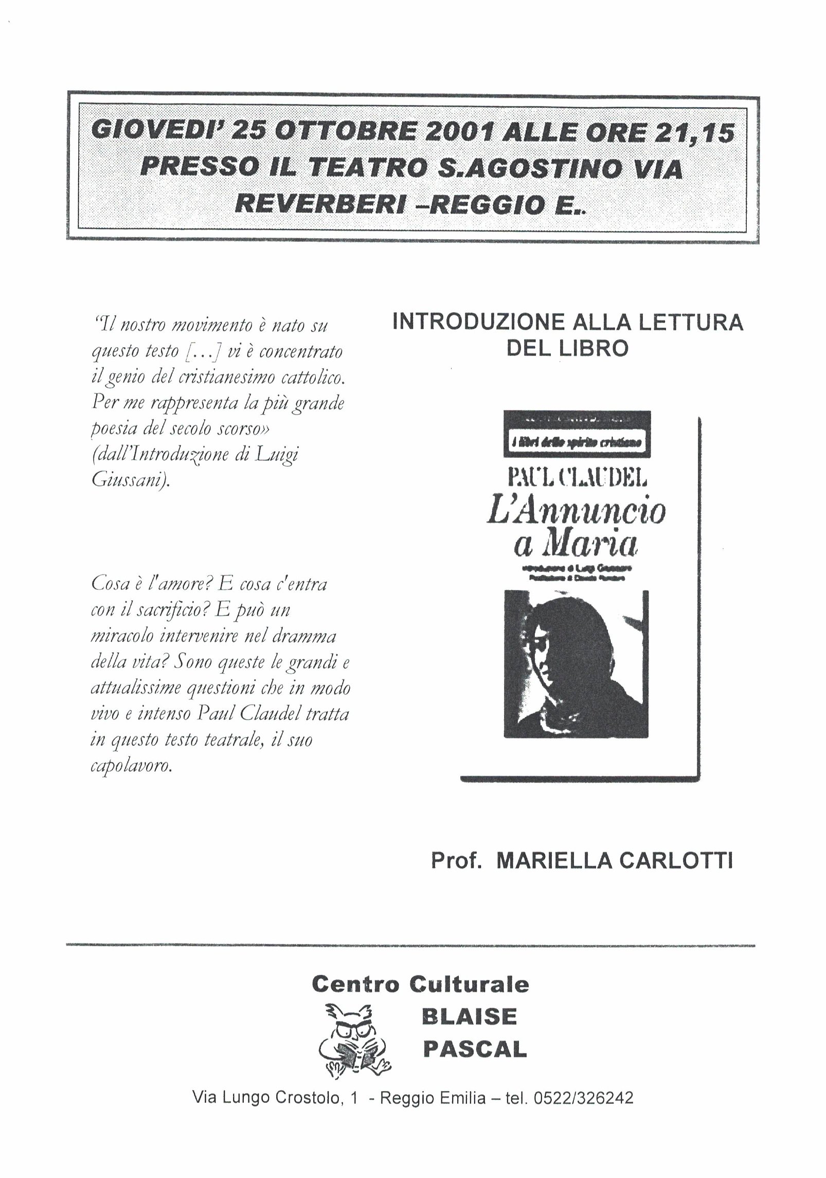 INTRODUZIONE ALLA LETTURA DEL LIBRO L'Annuncio a Maria