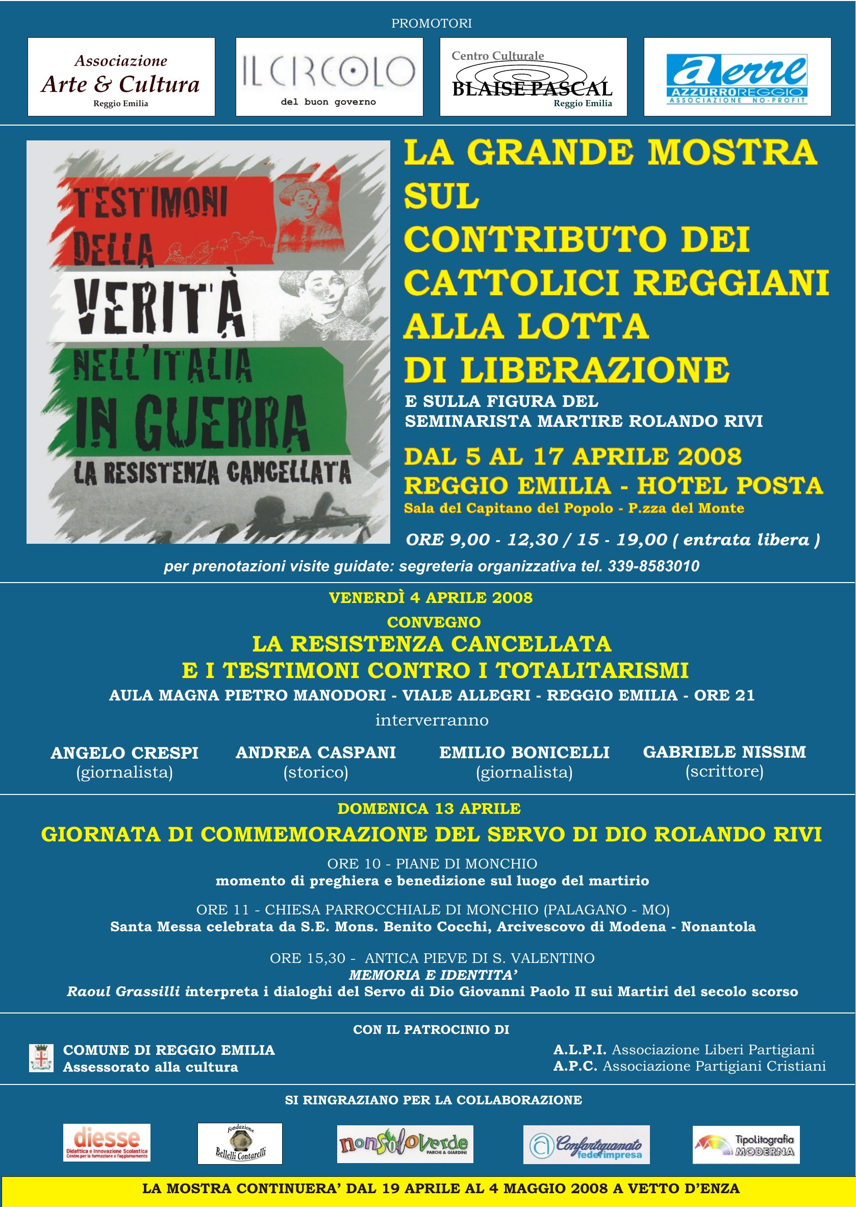 LA GRANDE MOSTRA SUL CONTRIBUTO DEI CATTOLICI REGGIANI ALLA LOTTA DI LIBERAZIONE E SULLA FIGURA DEL SEMINARISTA MARTIRE ROLANDO RIVI