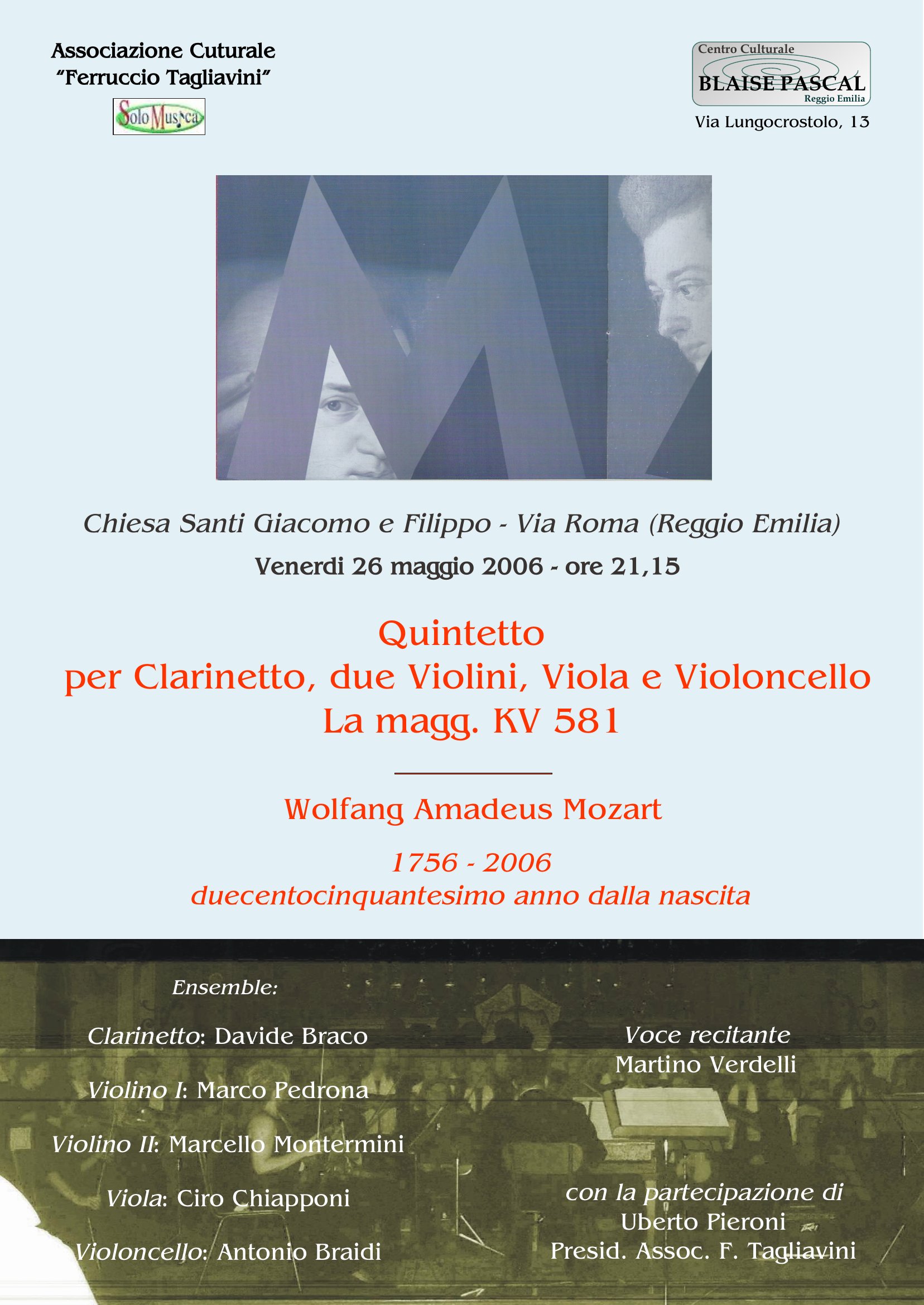 Quintetto per Clarinetto, due Violini, Viola e Violoncello La magg. KV 581